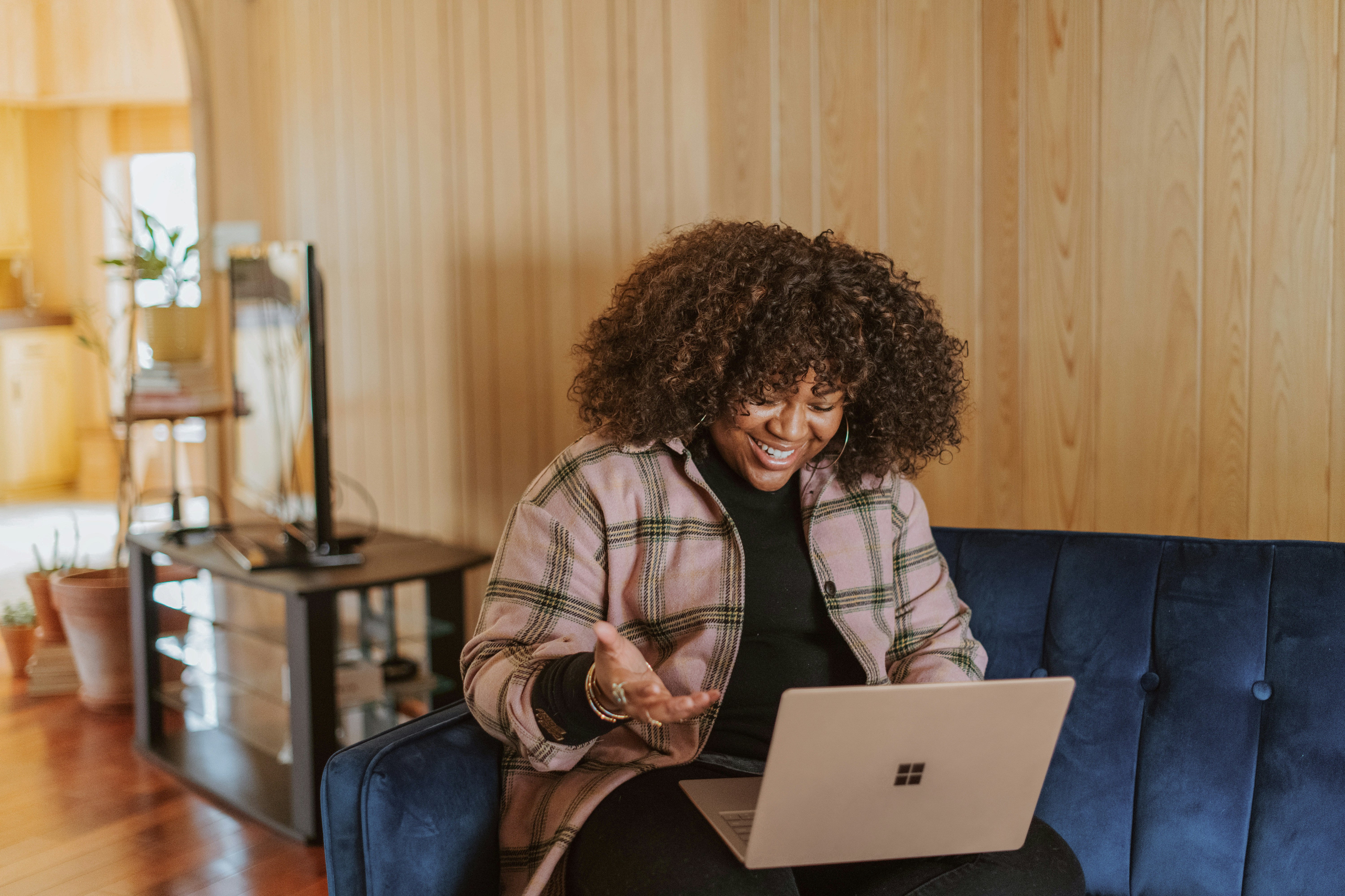 A person on a secure video call from home — telehealth convenience.